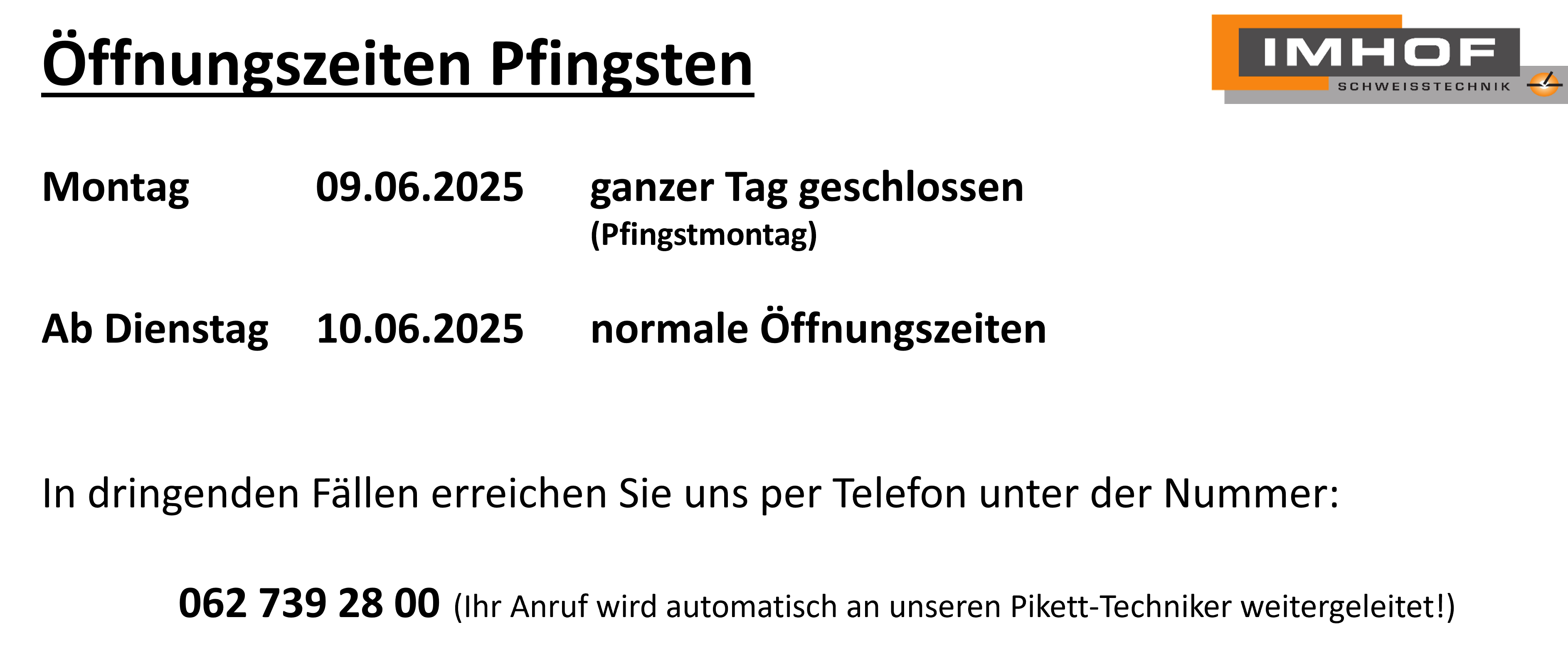 Öffnungszeiten Pfingsten